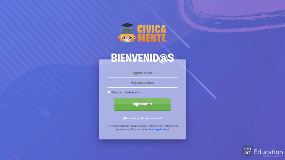 Pantalla de bienvenida